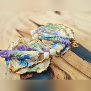 Vintage Porcelain In Lilac Blue And Green Tobe Earrings . Handmade .